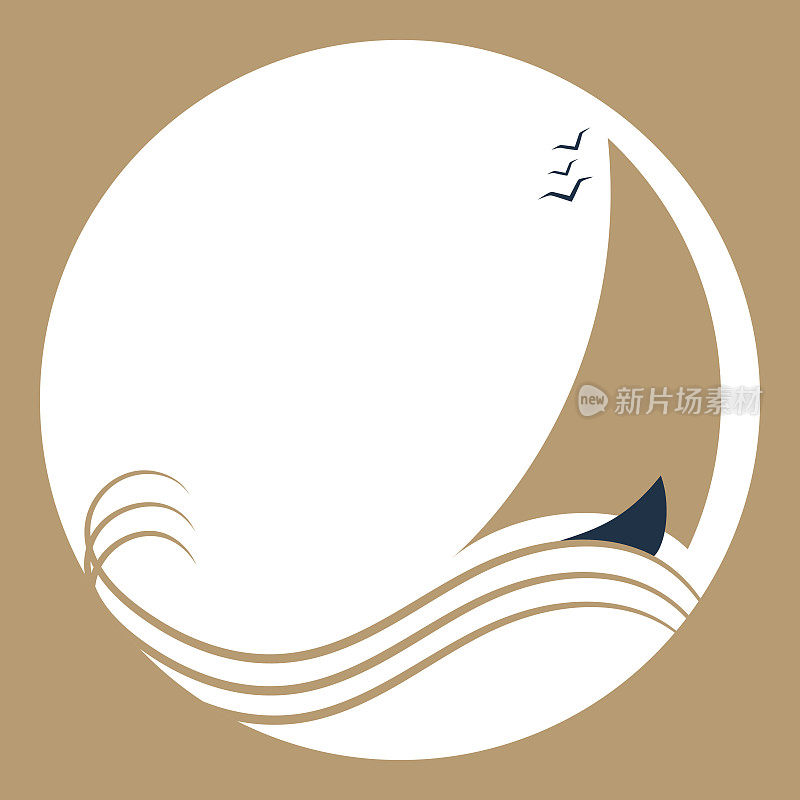 Sailing boat on the waves. Ship with sails logo